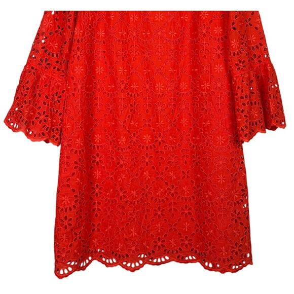 J. Crew Embroidered Eyelet Long Bell Sleeves Sheath Mini Dress Lined 16 Red - Picture 4 of 15